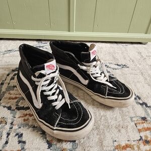 Vans Black and White High-Top Sneakers In Size 8 Womens